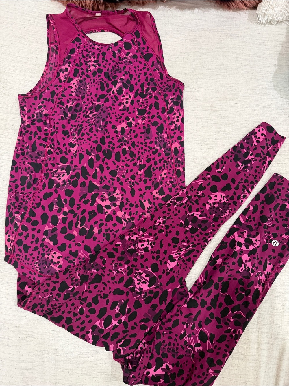 lululemon athletica Pink & Black Leopard Print Leggings and Tank Set